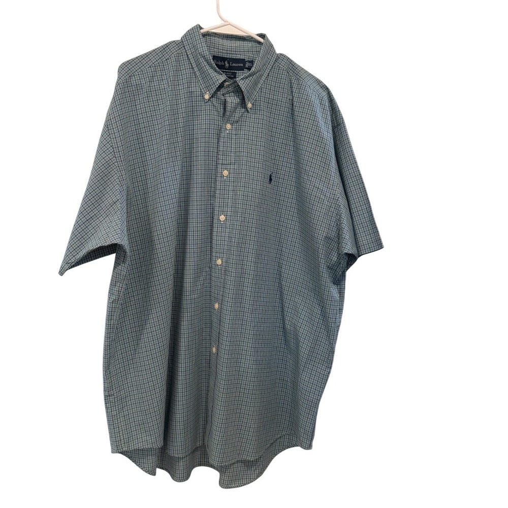Polo Ralph Lauren Blake Mens XL Short Sleeve Button Down Shirt Green Blue Check